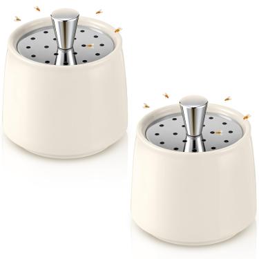 Imagem de Mysora Armadilha para moscas de frutas de cerâmica para ambientes internos, apanhador de moscas de cozinha reutilizável com tampa de ventilação de aço inoxidável, usa armadilha segura e natural de