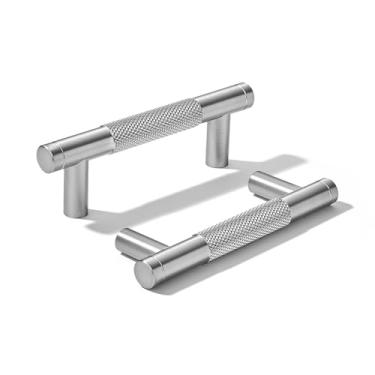 Imagem de khtumeware Pacote com 10 puxadores de alumínio de 76 mm (3 polegadas) puxadores de armário de níquel acetinado escovado serrilhado puxadores de gaveta puxadores de cozinha para armários puxadores de