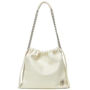 Imagem de LA FESTIN Bolsa de couro feminina elegante com alça de corrente luxuosa macia para trabalho, Bege, Small