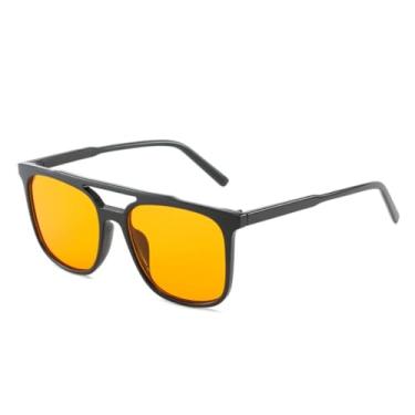 Imagem de HPIRME Óculos de grau vintage com ponte dupla, unissex, elegantes e luxuosos para dirigir ao ar livre, com proteção UV400 (preto e laranja).