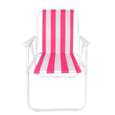 Imagem de Cadeira de Praia Dobrável Leve e Resistente para Piscina e Camping – Cadeira de Praia Portátil em Aço Carbono até 110kg (Rosa)