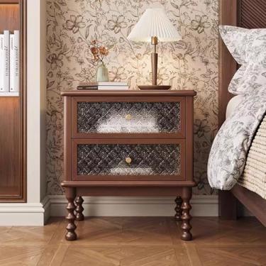 Imagem de Mesa de cabeceira de madeira maciça com 2 gavetas, mesa lateral de cama prática/mesa de cabeceira, mesa de canto para quarto, alça de metal, para quarto, sala de estar, armário, carvalho natural