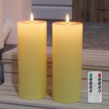 Imagem de Velas grandes para ambientes externos de 25,4 cm x 10 cm com temporizador, à prova d'água, cintilantes, sem chama, operadas por bateria com controle remoto, velas falsas de pilar de LED, realistas