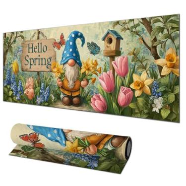 Imagem de HOMETITUTE Hello Spring Gnome Gaming Mousepad XL Mouse Pad 31,5 x 11,8 polegadas flores antiderrapante teclado protetor de mesa tapete de rato grande diatomita para casa e escritório acessórios de