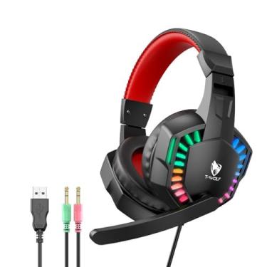 Imagem de Fone de ouvido estéreo para jogos PS4 PC Xbox One PS5 Controlador, Cancelamento de ruído com microfone, luz LED, som surround 7.1, protetores de ouvido de memória macia para Nintendo Xbox Series