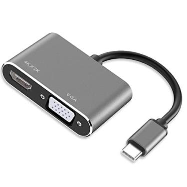 Imagem de Generic Conversor 2 Em 1 Tipo C para VGA para TVs LCD de Tela Grande, Adaptador de Interface Multimídia HD 4K 30 Hz para Conferência/teatro, Liga de Alumínio/cobre/PVC (Cinza)