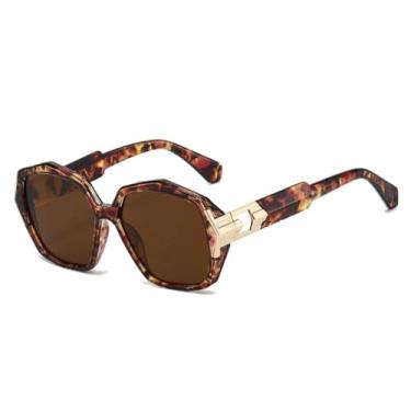 Imagem de HCPIHF Óculos de sol Hexagon Fashion Feminino UV400 (Marrom Leopardo)