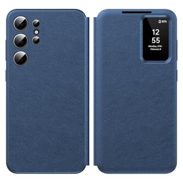 Imagem de Capa para Samsung S25 Ultra com tela pequena inteligente, capa carteira S-View, para Samsung Galaxy S25 Ultra 5G, capa de janela inteligente, proteção de couro flip Smart View azul