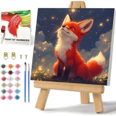 Imagem de hkejoi Kit de pintura de raposa por números para crianças, pintura de raposa por número para crianças, emoldurada e cavalete, pintura por números, artesanato DIY fácil para presente, decoração de