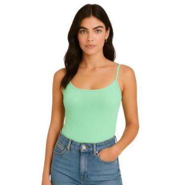 Imagem de Camiseta Canelada Blusa Alcinha Regata - c8 KISSILA, Verde, G