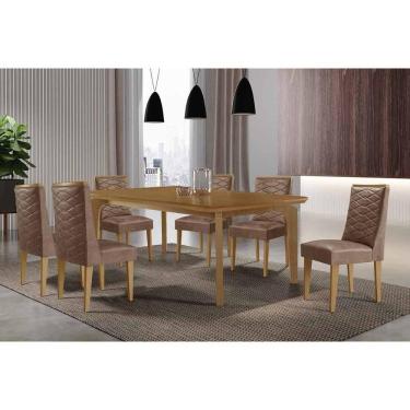 Imagem de Sala Jantar Mesa Londrina Tampo Curvo 180cm+6 Cadeiras Dafne Madeira Naturale - Capuccino/Corano Capuccino - Rufato