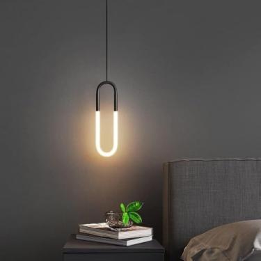 Imagem de Luminária pendente moderna para quarto - Luminária de teto elegante com iluminação LED, feita de metal, ideal para mesa de cabeceira, cozinha, quarto e sala de estar (Preta, 2 lâmpadas).