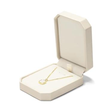 Imagem de Woodten Caixa de colar pequena bege de couro PU, caixa de presente para colar com pingente, joias octogonais, caixa de presente