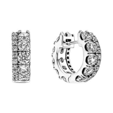 Imagem de Brincos De Argola De Coração Com Pérola Lunar E Cristal Em Prata Ester