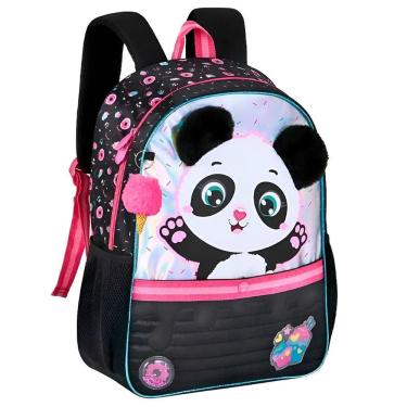 Imagem de Mochila Infantil Pandinha Pelúcia Com Chaveiro Escolar