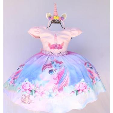 Imagem de Vestido Infantil Festa Unicórnio Luxo E Tiara - Pingo De Gente Kids, R