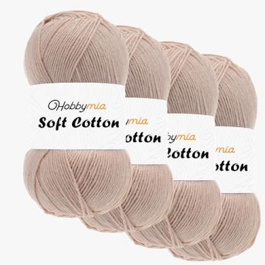 Imagem de HobbyMia Fio de algodão macio para crochê - 100 g / 361 jardas - 55% algodão / 45% acrílico - (2) peso fino esportivo (marrom - luz de velas, 4 novelos)