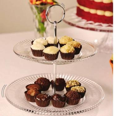 Imagem de Prato para Bolo e Doces Cristal Renaissance 2 Andares 22,5 e 18,5cm Lyor