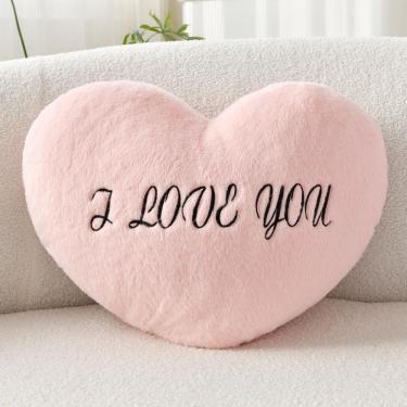 Imagem de Almofada XVTRU em forma de coração com pele de coelho sintética rosa