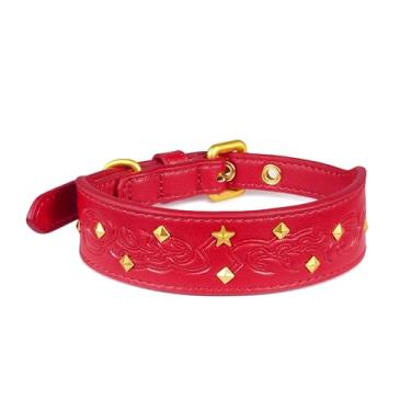 Imagem de Blueberry Pet Coleira de couro de microfibra glam vermelha em relevo premium com tachas douradas