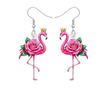 Imagem de Brincos de pássaro flamingo rosa fofos presentes para amantes de pássaros, decorações femininas, presentes de dia dos namorados para sua esposa, pingentes de joias pendentes de animais de acrílico