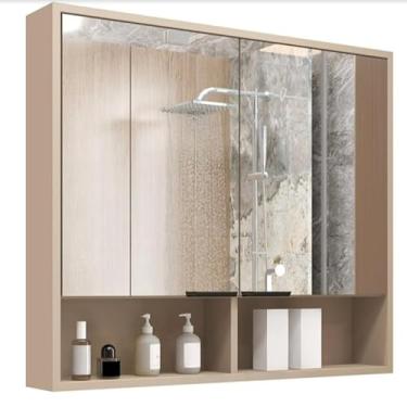 Imagem de Armário de Banheiro Aéreo 2 Portas Espelho Com Nicho, Ideal para Banheiro e Lavabo, Perfeito para Famílias e Solitários(FENDI)