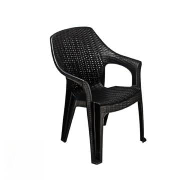 Imagem de Cadeira De Plástico Com Braço Rattan Jardim Poltrona Branca Preta Bege Cinza Marrom (Preto,1 Unidade)