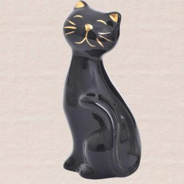 Imagem de Escultura Gatinho Enfeite Decoração Casa Sala Escritório Cerâmica Pequ