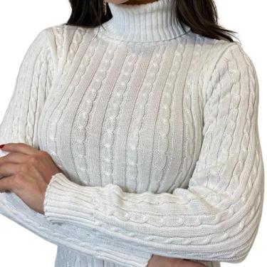 Imagem de Blusa Tricot Feminina Sueter Manga Longa Trançada Gola Alta - Fran & S