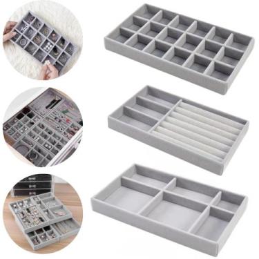 Imagem de Kit 3 Bandejas Porta Joias Veludo Organizadora Bijuterias - Novo secul