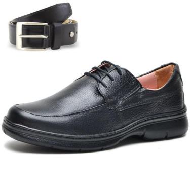 Imagem de Kit Sapato Conforto Antistress + Cinto Social Masculino Couro Preto Ca
