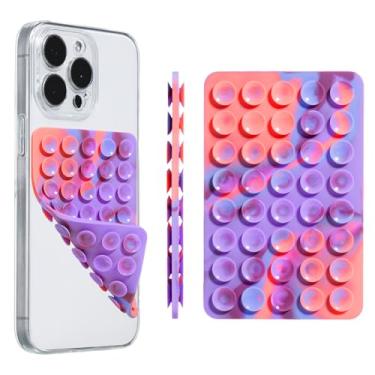 Imagem de PEUKANU Suporte De Silicone Com Ventosa Para Celular, Dupla Face, Adesivo, Traseira Iphone Android, Hippers, Capa Celular Forte E Aderente, Acessório Espelho (Cor Do Pôr Sol, 1 Peça)