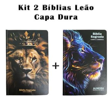 Imagem de Kit 2 Biblias Sagrada Letra Gigante Luxo Popular - Leão Fortune e Leão