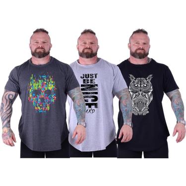 Imagem de Kit 3 Camiseta Longline Plus Size Masculina MXD Conceito Estampado Academia Casual Treino-Masculino