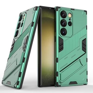 Imagem de POYUFRG Capa à prova de choque para Samsung Galaxy S26 Ultra/S26 Plus/S26, capa antiarranhões com suporte dobrável, capa de proteção de lente com tudo incluído, verde, S26 Plus