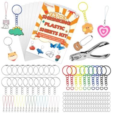 Imagem de Kit de chaveiro de folhas retráteis de 169 peças, com 20 folhas de papel de arte retrátil de 20 x 14,5 cm, ganchos de orelha, broches, chaveiros coloridos e anéis de salto, furador, pinças – Ideal