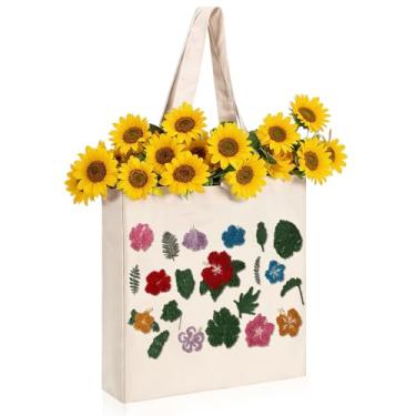 Imagem de Sadnyy Bolsa feminina com bordado estético, bolsa de ombro de lona reutilizável de hibisco com alças para compras, compras, compras, praia, livro, presente, academia, decoração de verão