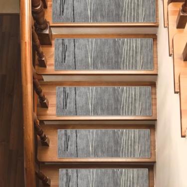 Imagem de Tapete cinza antiderrapante para degraus de madeira 76 cm x 20 cm tapetes resistentes a corredores de borracha tapetes de segurança para cães, crianças e idosos, aderência de escada
