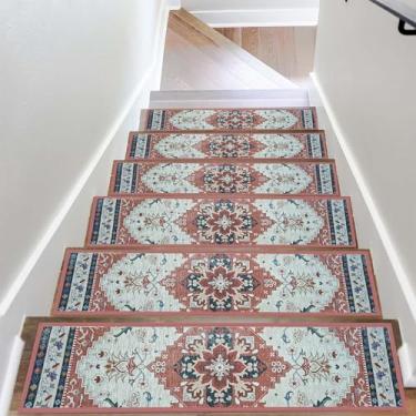 Imagem de Tapete antiderrapante vermelho de 20 cm x 76 cm para degraus de madeira internos, tapetes resistentes tapetes de segurança de borracha para crianças idosos e cães