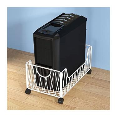 Imagem de Suporte prático para CPU móvel, carrinho de torre de metal para PC, piso com 4 rodas giratórias sob a mesa, para escritório em casa (branco)