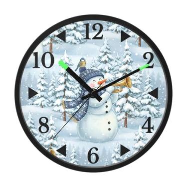 Imagem de STAYTOP Relógio de parede de LED de boneco de neve de Natal para quarto com brilho noturno, relógios de parede silenciosos de 30 cm para decoração de sala de estar, controle de som, relógio de parede