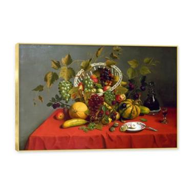 Imagem de Moldura dourada. Arte vintage emoldurada de frutas mortas, pintura clássica de cozinha country, decoração de parede de casa de fazenda quente para sala de jantar e cozinha. C15. 70 x 105 cm - 27,6 x