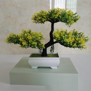 Imagem de Árvore de Bonsai Artificial em Vaso - Plantas e Flores Verdes Falsas, Ideal para Decoração de Casa, Mesa de Escritório e Festas (Amarelo)
