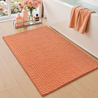 Imagem de DEXI Tapetes de banheiro 50 x 81 cm, tapete de banho lavável antiderrapante, tapete de chenille absorvente com suporte de borracha, tapete grosso ultra macio para banheira e chuveiro, laranja