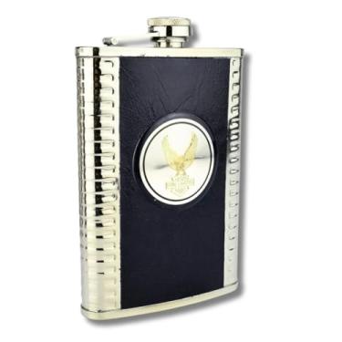 Imagem de Cantil De Bolso Em Couro Ecológico Aço Inox 270ml 9oz Porta Bebidas obs" não acompanha funil"