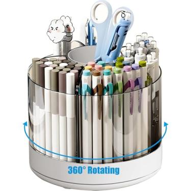 Imagem de Porta-canetas de Rotação 360 Graus Porta-lápis com 6 Compartimentos para Mesa Organizadores e Acessórios Materiais Escritório Caixa Armazenamento Arte em Casa Caddy