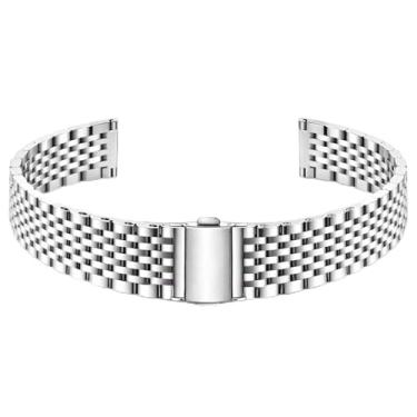 Imagem de Juntan Pulseira feminina de aço inoxidável de 20 mm, 9 contas, fina e polida de liberação rápida, pulseira de substituição elegante para relógios tradicionais e inteligentes femininos, Prata, 20mm