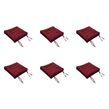 Imagem de Kit com 6 Almofadas Futon de Suede Liso 40x40cm - Assentos Confortáveis para Cadeiras, Bancos e Móveis, Duráveis e Decorativos (Vinho)