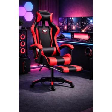 Imagem de Cadeira Gamer Ergonômica com Apoio para Pés, Reclinável, Preto e Vermelho, Design Esportivo com Suporte Lombar e Cervical