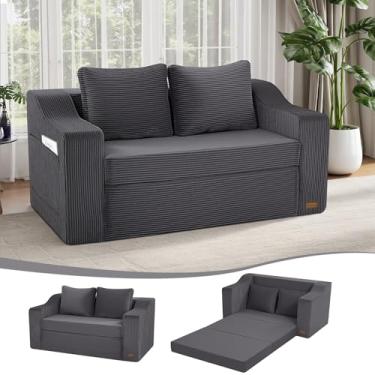 Imagem de MeMoreCool Sofá-cama conversível, poltrona de namoradeira, sofá-cama para quarto, sala de estar, lounge, sofá-cama pequena 2 em 1 com travesseiro, assento dobrável para amor, futon, veludo cotelê